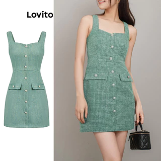 Lovito Vestido elegante frontal com botão liso para mulheres L100MD390