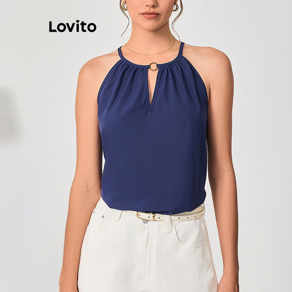 Lovito Regata elegante com babados lisos para mulheres LBL15016