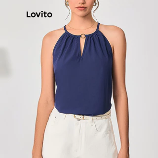 Lovito Regata elegante com babados lisos para mulheres LBL15016