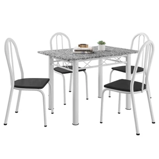 Conjunto Sala De Jantar Mesa Sara Com 4 Cadeiras Diva 1,20m Granito Branco/Preto Artefamol