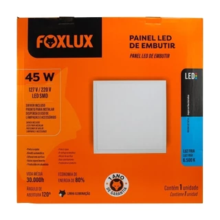 Plafon Painel Foxlux LED 60cm Quadrado de Embutir 45W 6500K em Oferta na Shopee