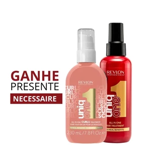 Kit Revlon Uniq One All In One Leave In 150ml - Vermelho + Uniq One Curls Treatment 230ml + Presente Necessaire Dourada