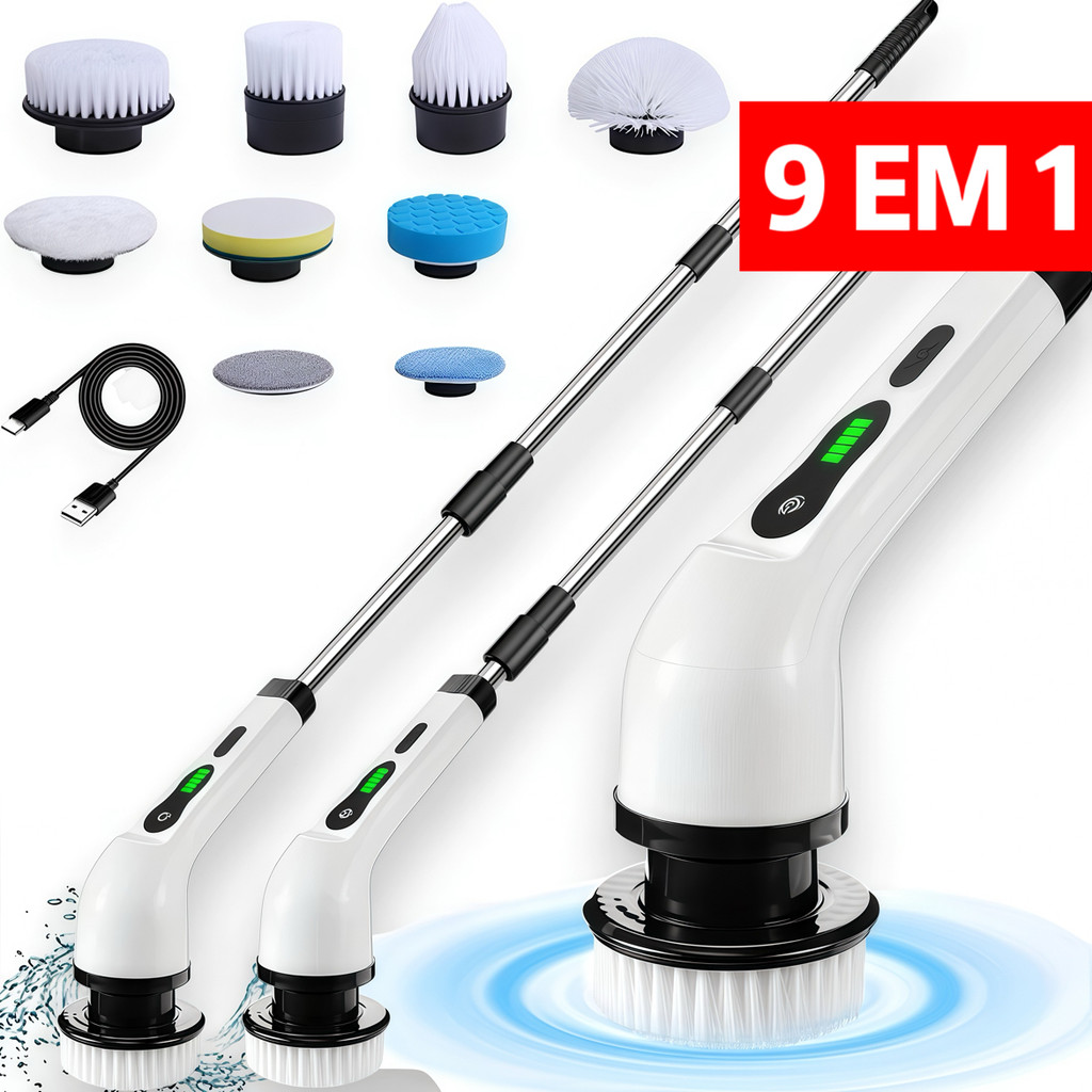 Escova De Limpeza Elétrica P/ Casa Multiuso Sem Fio Portátil 9 em 1 / 7 em 1
