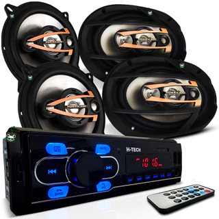 Kit Som Automotivo Rádio Mp3 + Par Alto Falante Quadriaxial 5 Pol 160w e 6x9 Pol 300w