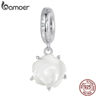 Bamoer 925 Sterling Sliver Charm Rosa Branco Pingente Série De Acessórios Para Pulseira