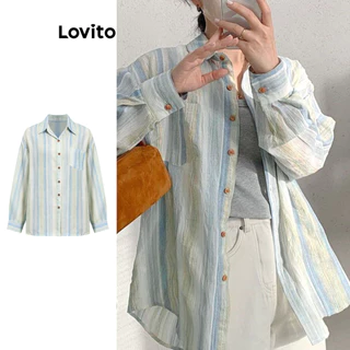 Lovito Blusa casual listrada com botões para mulheres L102AD069