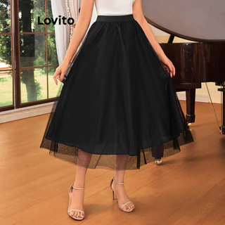 Lovito Saia elegante lisa dupla camada transparente para mulheres LBL17133