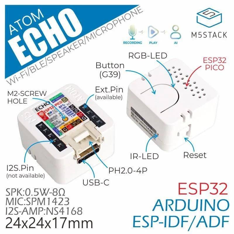 Kit Oficial De Desenvolvimento De Alto-Falantes Inteligentes ATOM Echo M5Stack | Placa De Demonstração