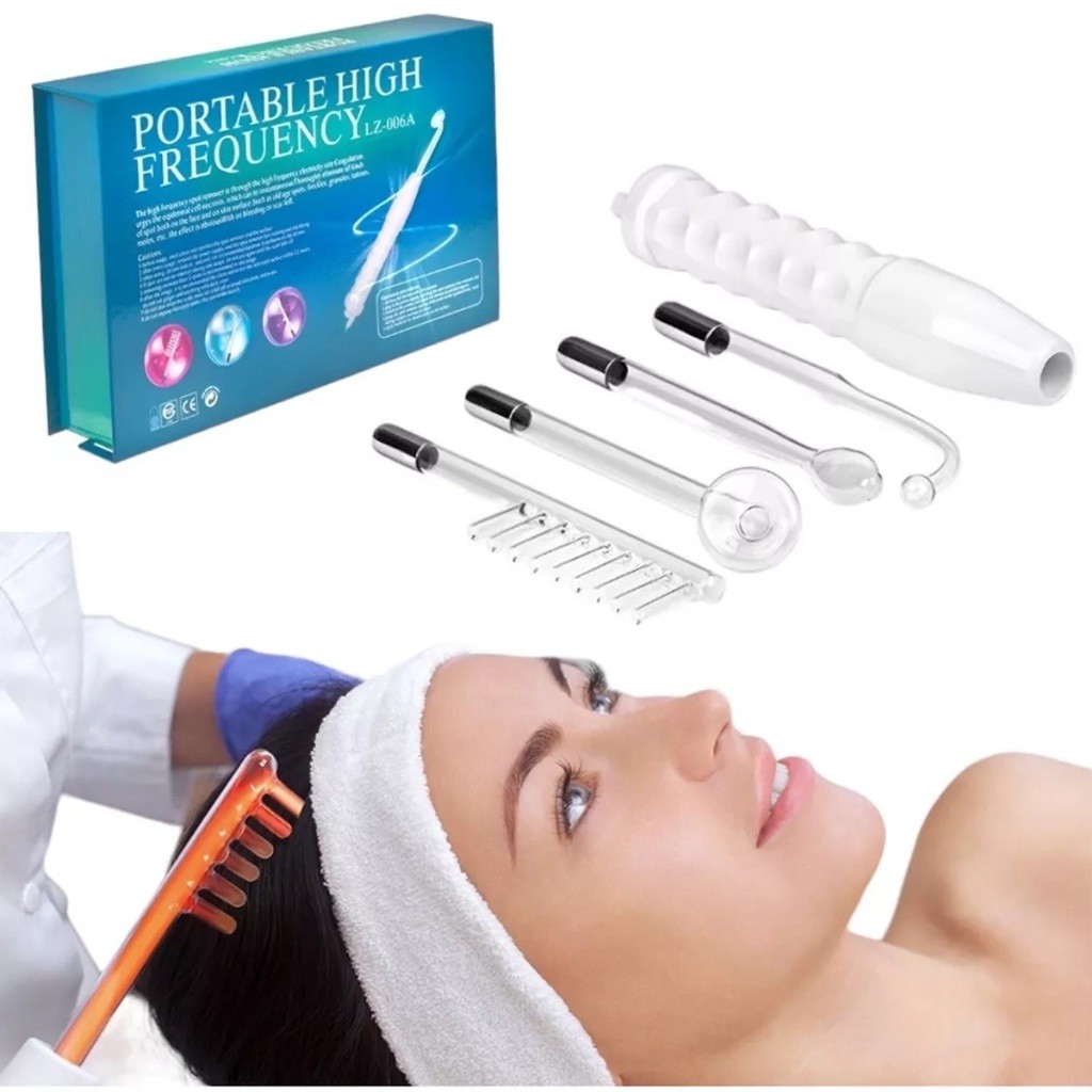 Aparelho Alta Frequência Portátil Para Limpeza De Pele Tratamento Facial e Capilar 4 Eletrodos Eletroterapia Bivolt