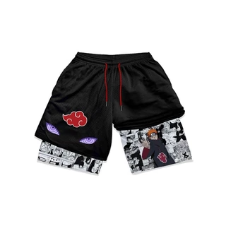 Shorts De Anime Masculino Louco Manga Impressão 2 Em 1 Esportivos Compressão Elástica Secagem Rápida Treinamento Fitness