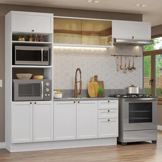 Armário de Cozinha Completa 270 cm Branco Vik Madesa 04 em Oferta na Shopee