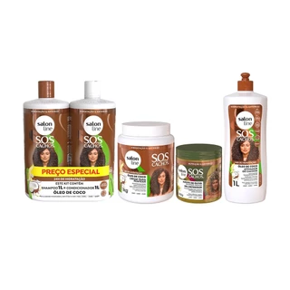 Kit SOS Cachos Coco Familia + Gel Definidor Azeite de Oliva Salon Line em Oferta na Shopee