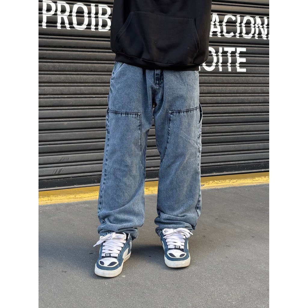 Calça Carpenter Jeans Double Knee Sky Larga Skate Retrô | Shopee Brasil