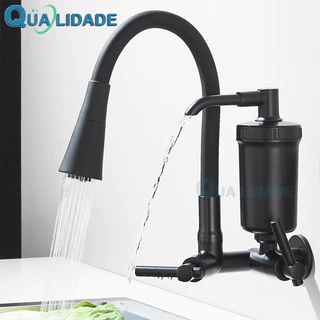 Torneira Preta Com Filtro Para Cozinha, Torneira Flexível Parede Cozinha, Torneira De Parede Gormet Prata