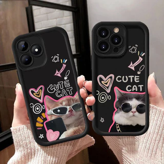 Desenho Animado Óculos De Sol Gato Grafite Amante Da Capa Coração Para iPhone 11 12 13 14 15 Pro Max XR X XS 7 8 Plus SE 2020 Mini Casais Gatinho Frio Macia De Silicone Mate