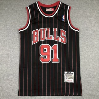 Camisa Nba Chicago Bulls No . 91 Rodman Jersey Sports 95-96 Malha Impressão Listra Preta