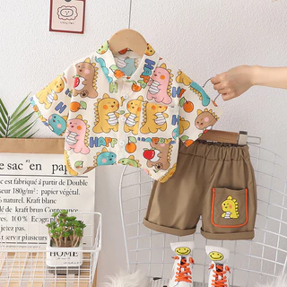 Nova Roupa De Verão Para Crianças Meninos Meninas Desenho Animado Camisas Dinossauro Calções 2Pcs/set Infantil Tendência Fatos De Treino De 0-6 Anos