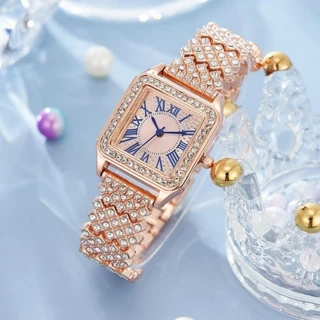 Relógio de Quartzo Faixa de Aço de Luxo Moda Moda Feminina de Alto Valor Calendário de Pulso de Diamante Completo Relógio de Quartzo