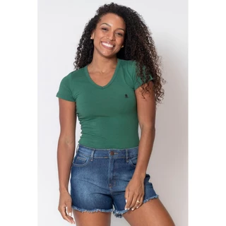 Camiseta Feminina Decote v Polo Wear Verde Escuro
