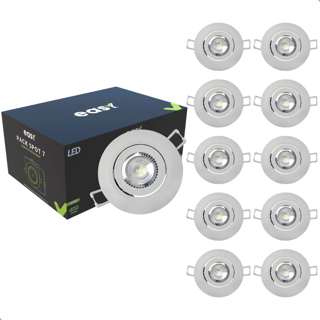 Kit 10 Spot Led 7W 4000k IP20 Embutir Redondo Bivolt - Easy