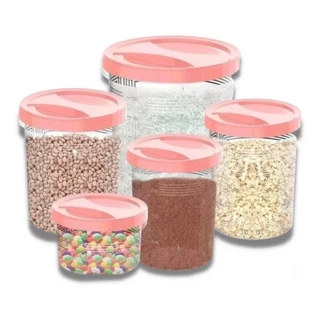 Kit Conjunto 5 Porta Mantimentos Potes Tampa Rosca Vedação Total Organizadores Alimentos Redondos
