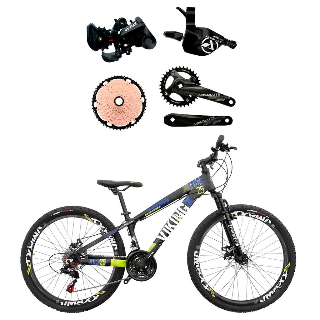 Bicicleta Aro 26 VikingX Tuff25 Freios Hidráulicos 12 Marchas Com
