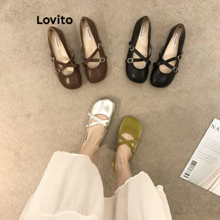 Lovito Plana casual lisa Criss Cross Ballet para mulheres LFA43695