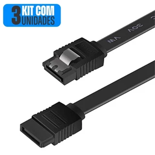Kit 3 Cabo de Dados Sata 3 6gb/s Com Trava 40cm Conector Reto HD SSD Preto