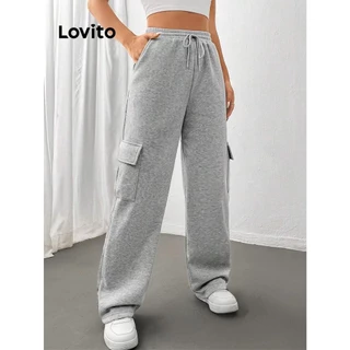 Lovito Calça casual com bolso liso para mulheres LNL75322