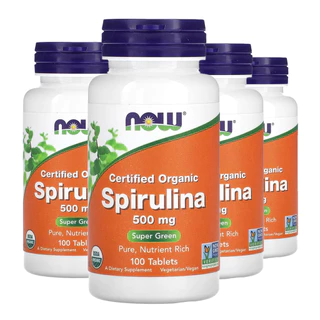 Kit 4x Spirulina Orgânica 500mg Now Foods 100 Tablets Importado /Made in Usa