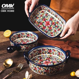OMK Tigela De Cerâmica Estilo Europeu Salada Em Forma De Retangular Bandeja De Peixe