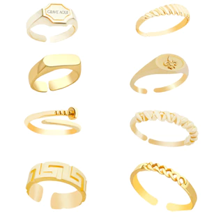 Anel Moda Detalhado Feminino Ajustável Banhado a Ouro 18k em Oferta na Shopee