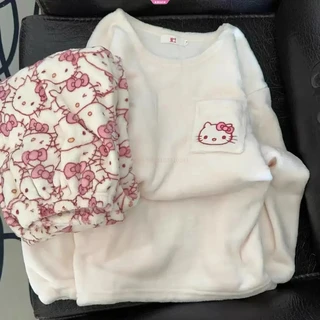 Sanrio Cartoon Pijamas Hello Kitty Coisas Flanela Feminina Inverno O Pijama De Veludo Espesso E Quente Keep Warm Pajamas em Oferta na Shopee