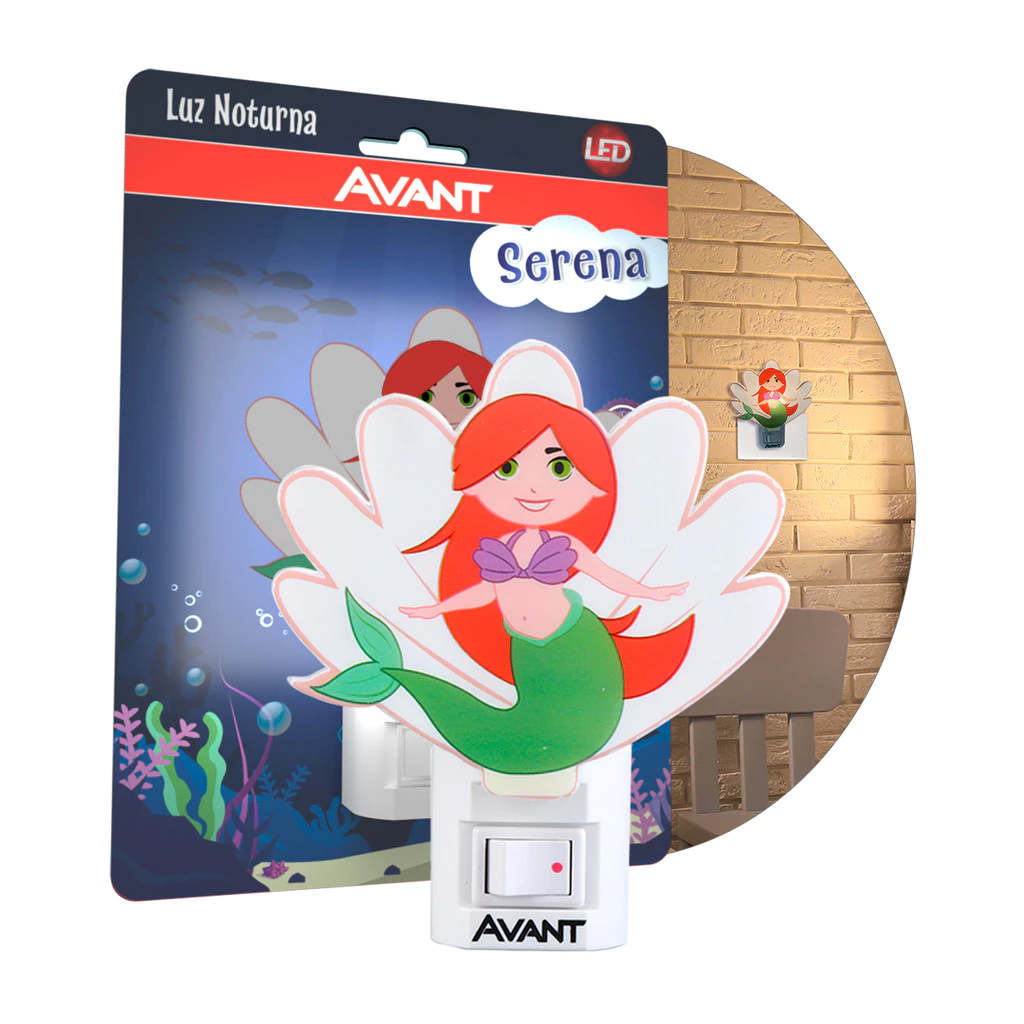 Abajur Infantil Sereia Avant 1W 3000K Bivolt Luz Noturna Branco Quente