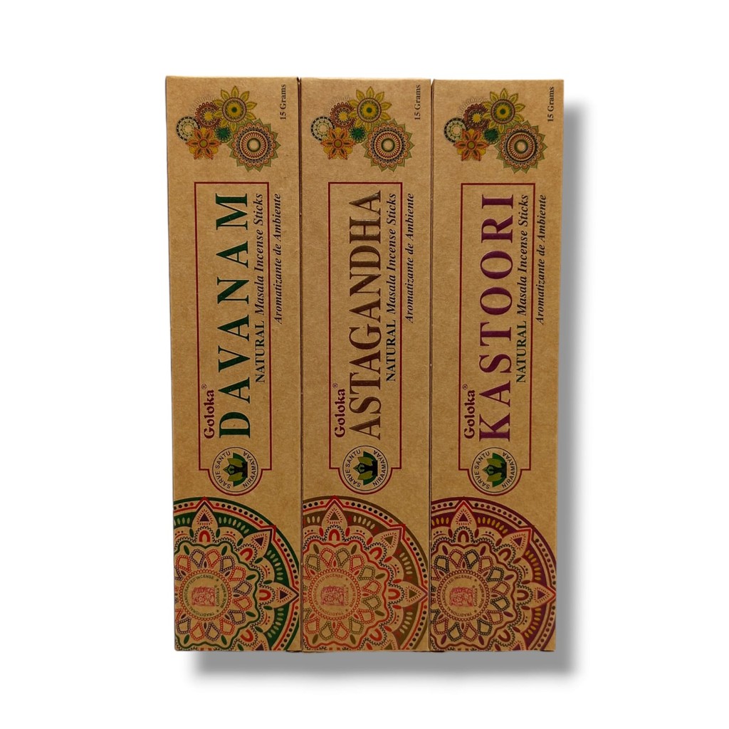 Kit c/ 3 - Incenso Natural Goloka Organic - Davanam, Astagandha e ...