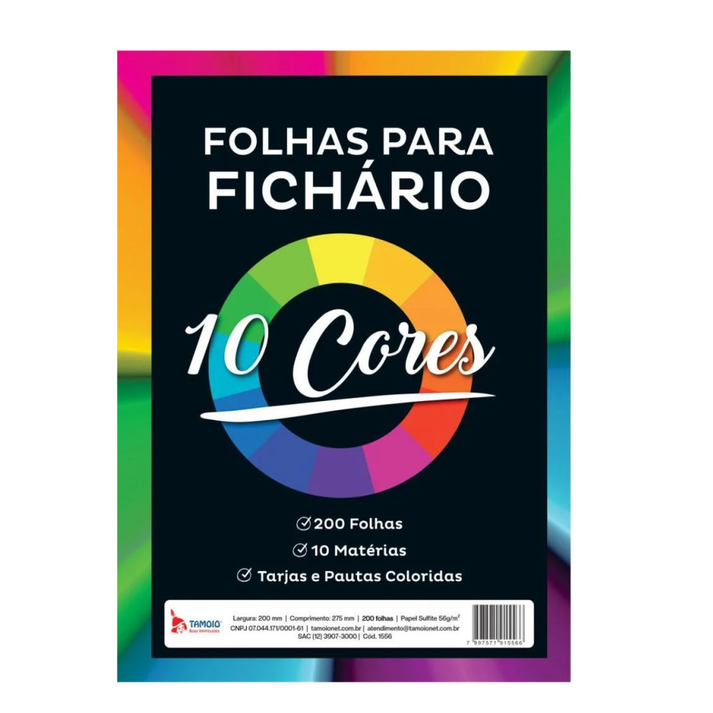 BLOCO PARA FICHARIO 200 FOLHAS 4 FUROS 10 CORES - TAMOIO