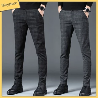 [FYS] Calça Masculina Xadrez Slim Fit Stretch Respirável Textura Macia Casual Elástica Confortável Para A Primavera