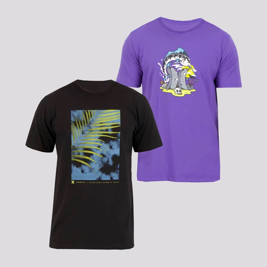 Kit com 2 Camisetas Hurley Preta e Roxa
