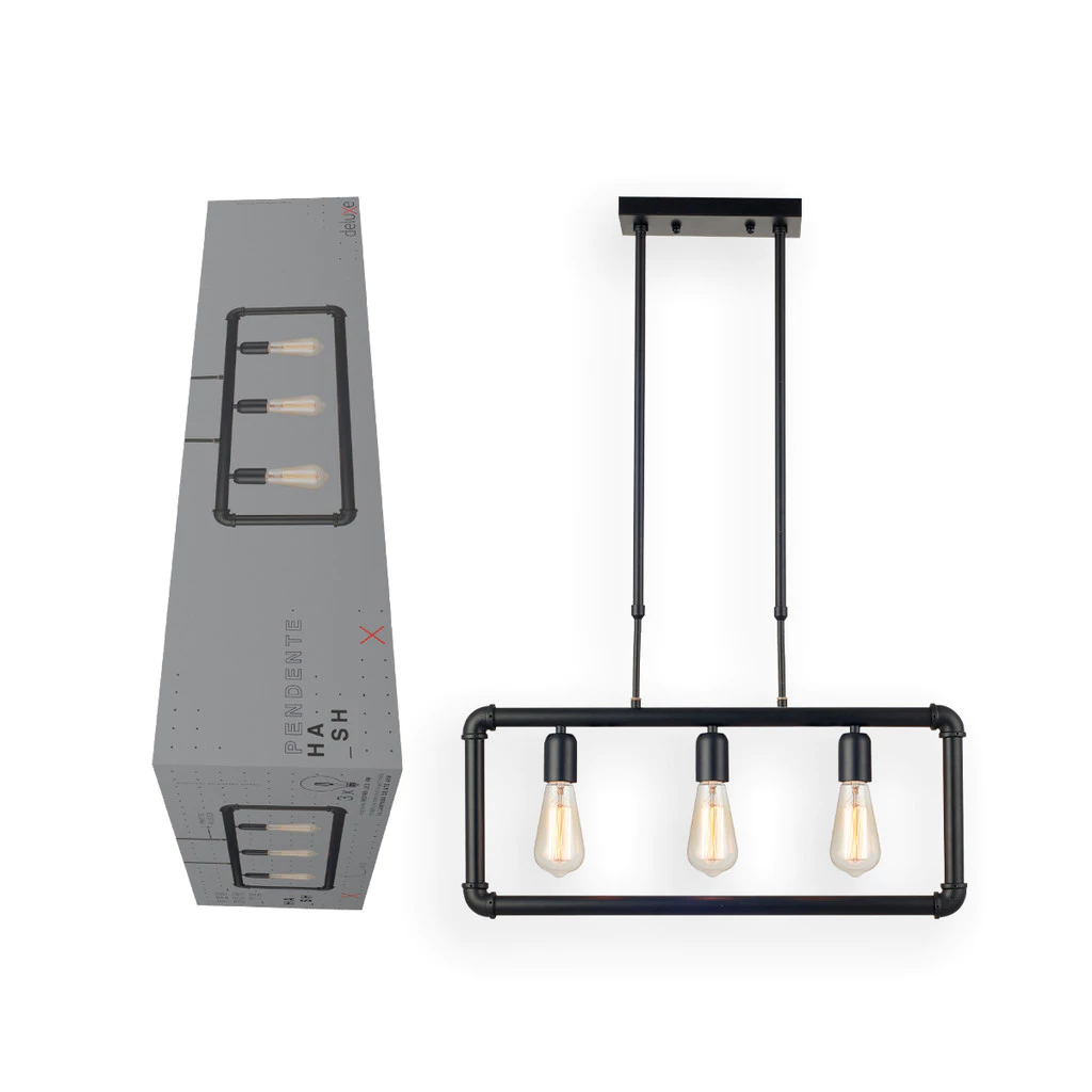 Luminaria Pendente Led Hash 4w 2400K 3xE27 Preto Deluxe