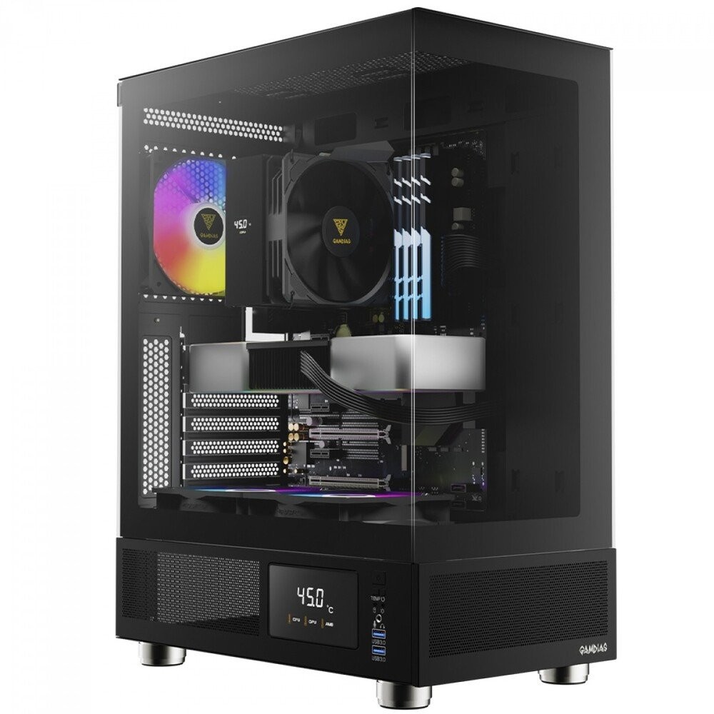 Gabinete Gamer Gamdias Atlas E1, Mid Tower, Display Digital, Vidro Temperado, ATX, Black