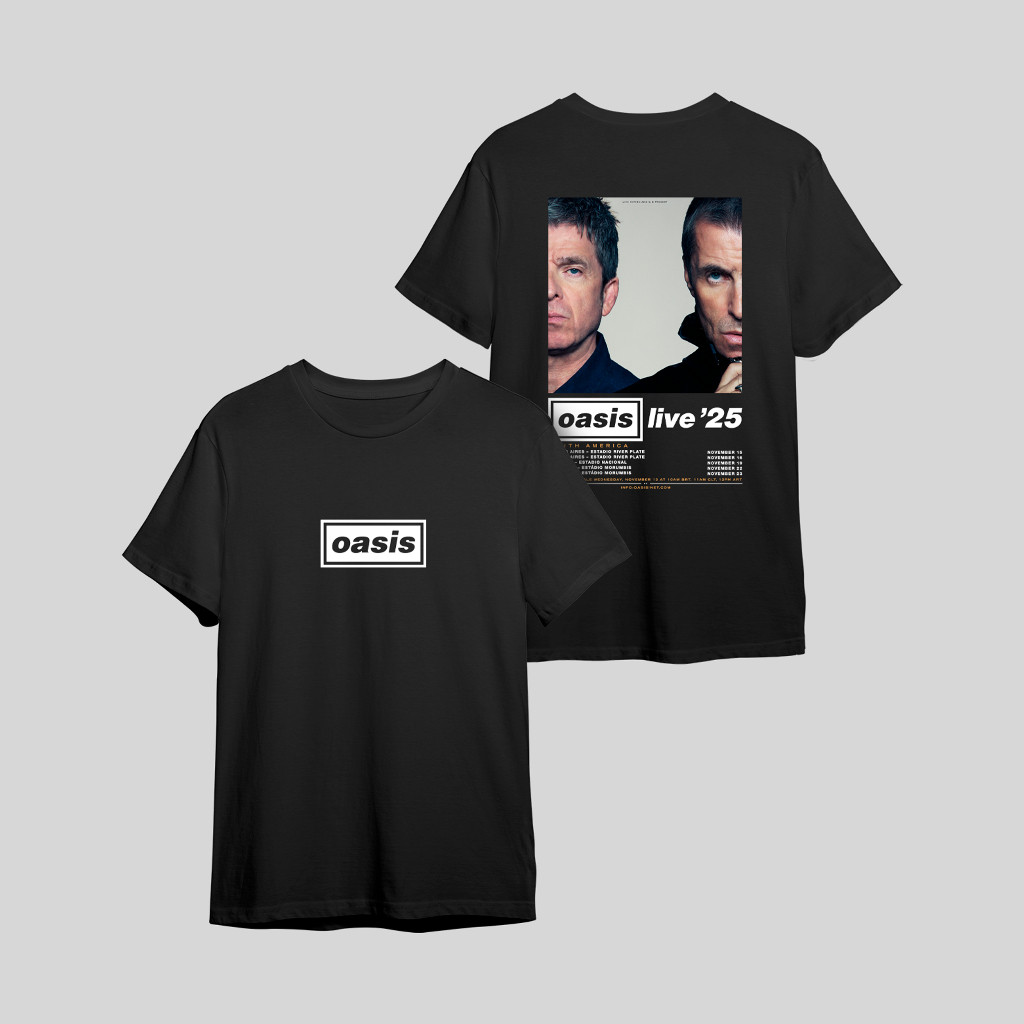 Camiseta Oasis Banda de Rock World Tour Live 25 Turnê Unissex