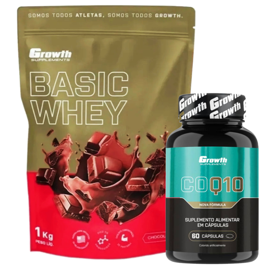 Whey Protein Basic 1Kg + Coenzima Q10 60 Caps Growth | Shopee Brasil