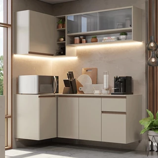 Armário de Cozinha Completa de Canto 265 cm Suspenso Nice Madesa 03 em Oferta na Shopee