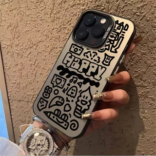 Adequado Para IPhone 11 12 Pro Max X XR XS SE 7 Plus 8 13 14 15 Capa De Telefone Estilo Fashional Design Linha Preta Desenho Pintura