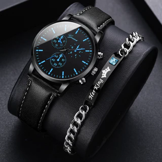 Relógio Coroa Homens Relógio de Genebra Relógio de Cinto Moda Falsos de Três Olhos Pulseira de Quartzo
