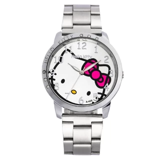 Moda Casual Relógios De Quartzo De Aço Inoxidável Hello Kitty Pulseira Feminina Relógio Jam Tangan Wanita