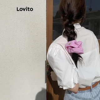 Lovito Laços de cabelo plissados com listra lateral de metal liso fofo para mulheres LFA41372
