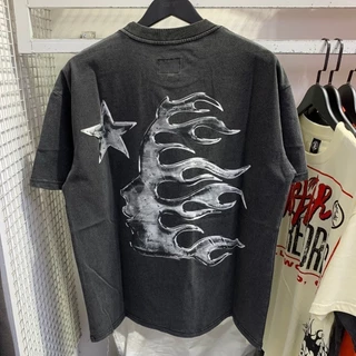 High Street Hellstar New Vintage Wash Old Print Hip Hop Casual Camiseta De Manga Curta Com Gola Redonda Casal