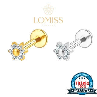 LOMISS Piercing Labret Aço Cirúrgico Flor Zircônias Ponto De Luz Helix Tragus