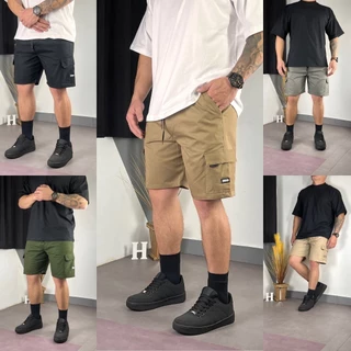 Bermuda Cargo Curta Streetwear Casual Short Sarja Slim Bolsos Laterais